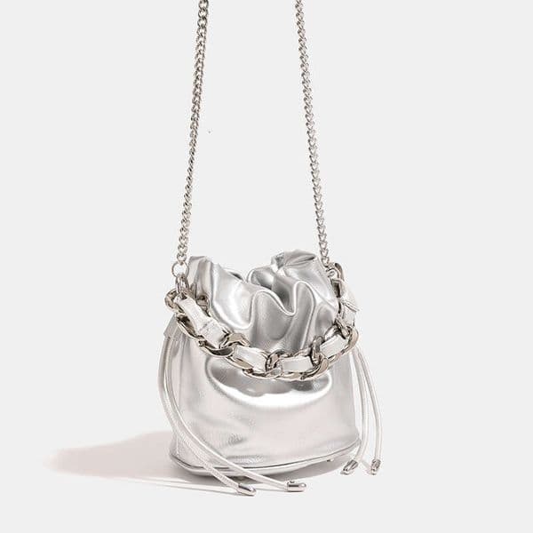 Silver Wandering Woven Chain Bucket New Model Women's Niche High-End Handbag Crossbody Small Shoulder Bag Kl928