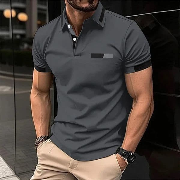 Mens fitness casual sports T-shirt gym running sports elastic short-sleeved Polo shirt lapel top mens tight T-shirt 260413