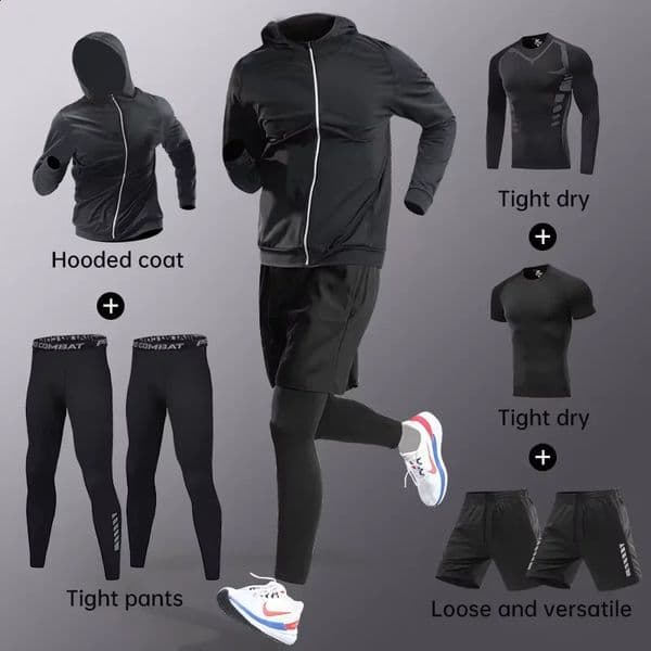Sports suit mens running gym clothes autumn and winter quick drying clothes tight fitting equipment 260415