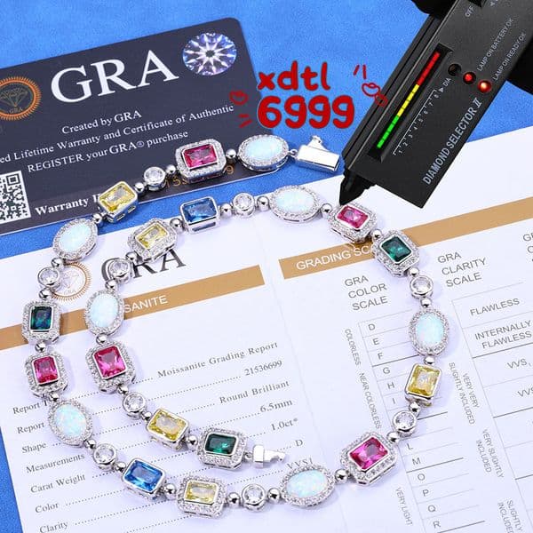 Plated S925 Silver Gold Moissanite Colored Gemstone Necklace Women High Sensitivity Clavicle Link Chain Customizable Gift Party