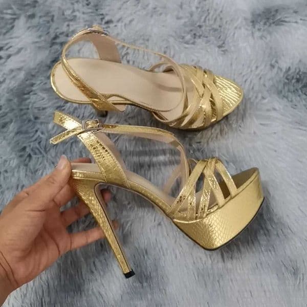 LOSLANDIFEN Women Sandals Sexy 14CM Platform High Heels Ankle Strap Sandal Open Toe Sanke Gladiator Party Dress Woman Shoes X260417