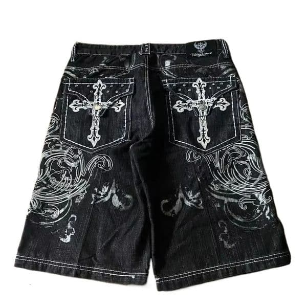 American Vintage Pattern Embroidery Baggy Denim Shorts Men Street Fashion Gothic Casual Joker Shorts Women Clothing 260416BJ