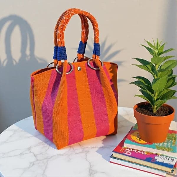 Metal Ring Handbag Fashionable WomenS Bucket Bag Knit Tote Spacious Color Block For Leisure Travel Daily Commuting 260416