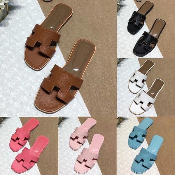 designer shoes with box womens designer slippers flat slides summer beach sandals women slide white black brown leather sandal
