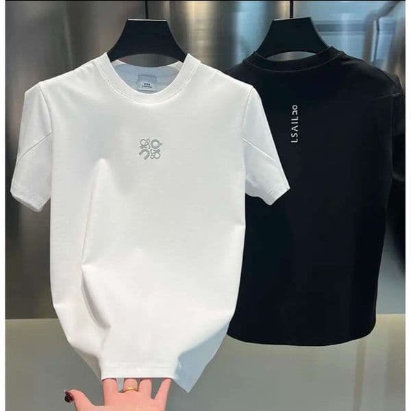 New Trendy Round Neck T-Shirt Versatile Short Sleeve Printed Quality Light Luxury Fashion Men's Clothing