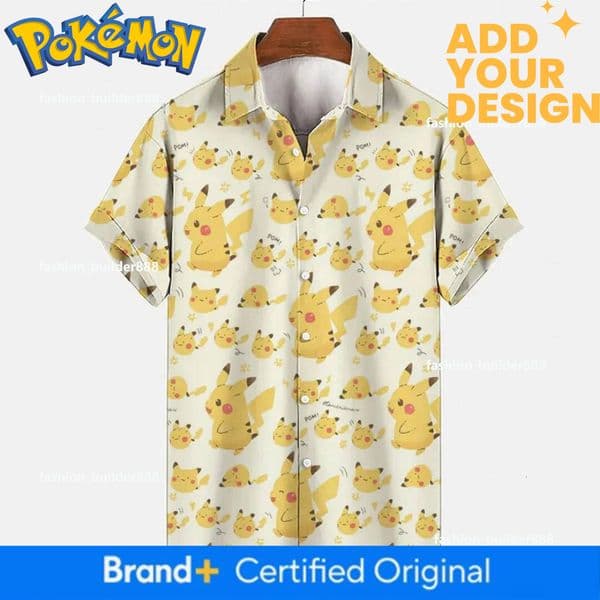 Pokemon Pikachu POM Hawaiian Shirt Anime Shirt Summer Sports Leisure Men's T-Shirt Children's Clothing Tee Y2k Woman
