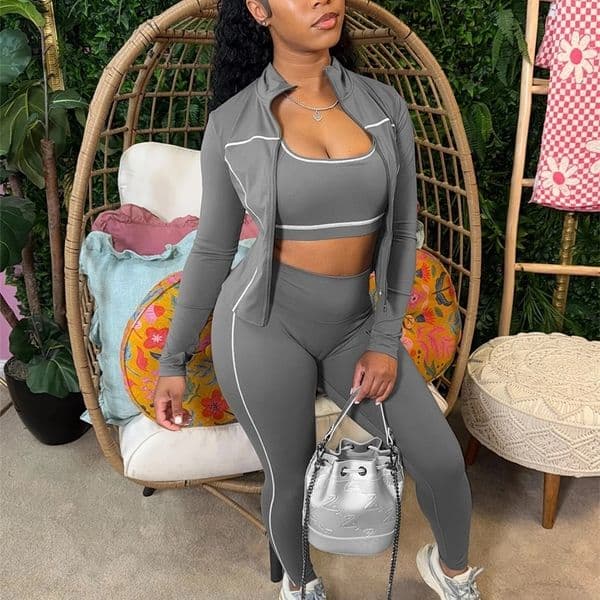 Weird Puss Casual 3 Piece Set Women Tracksuit Elastic VestZip JacketLeggings Matching Street Sporty Fitness Street Shapewear 260203BJ