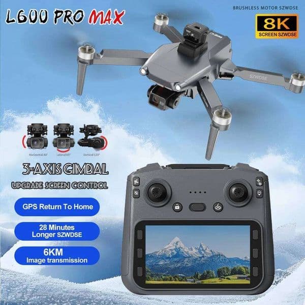 L600 Pro Max GPS Drone 4.5Inch LCD Screen RC Quadcopter Toys 8K HD Camera 3-Axis Gimbal Obstacle Avoidance Brushless FPV Drones Fulaying