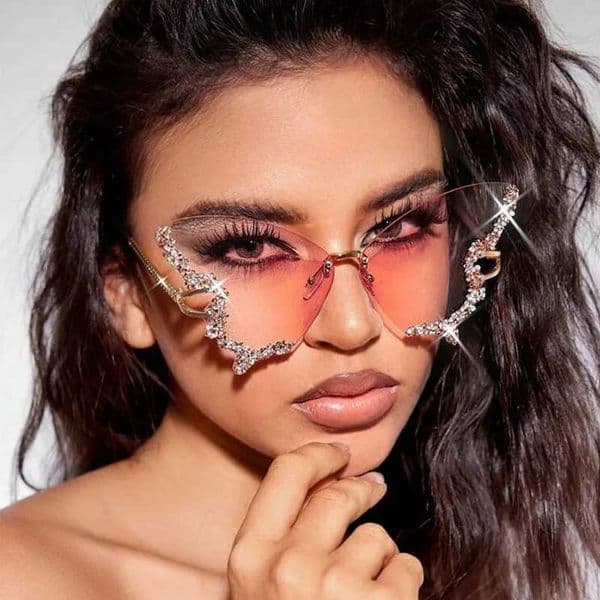 Luxury Diamond Butterfly Sunglasses Women Brand Y2K Rimless Oversized Sun Glasses Ladies Eyewear Shades UV400 Goggles J260417