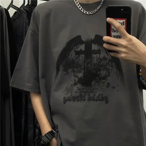Y2K Emo Men Summer Oversized T-Shirt Korean Harajuku Tshirt Streetwear Dark Academia Hip Hop Alt Long Sleeved T Shirts Clothes 260414BJ