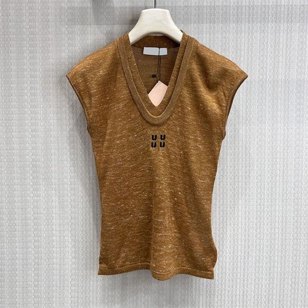 Women Vintage V Neck Vest Letter Breathable Sleeveless Knitwear Summer Street Style Casual Knits Camisoles