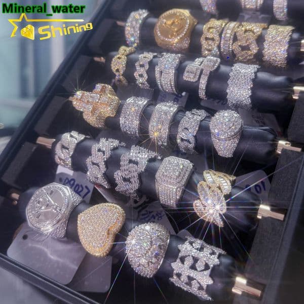 Pass Diamond Tester 925 Silver White Gold Plated VVS Diamond Hip Hop Iced Out Jewelry Diamond Moissanite Men Ring