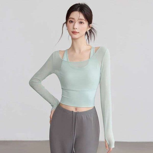Yoga Clothes and Winter Sports Tops with Chest Pads Tight-fitting Slimming Long-sleeved Stylish Training Fitness Gym Top 26Y0417