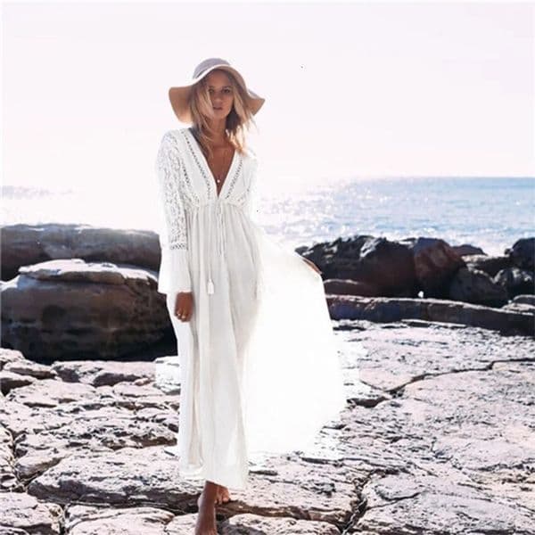 Sexy Hollow V Neck Women Summer Casual Kaftan Dresses Swimsuit Cover Up for Swimwear 260324BJ