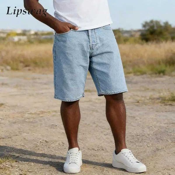 Vintage Mens Solid Color Denim Shorts 2026 Spring Summer Trendy Loose Straight Shorts Men Streetwear Outdoor Casual Jean Bottoms X260417