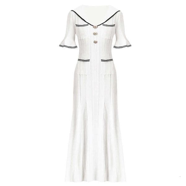 Spring and summer new designer European and American high-quality knitted A10 lapel slim fit women's short sleeved dress 2026