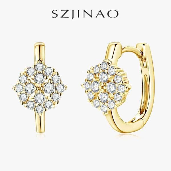 Sterling Silver Hoop Earring GRA Certified Full Moissanite 18k Gold Plated Trendy Jewelry for Women Anniversary Gift 26W0417