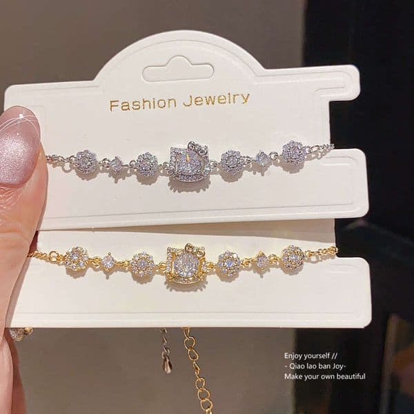 18K Real Gold Plated Zircon KT Cat Bracelet Light Luxury High-End Feel Vintage Fashion Elegant Versatile Women's Jewelry
