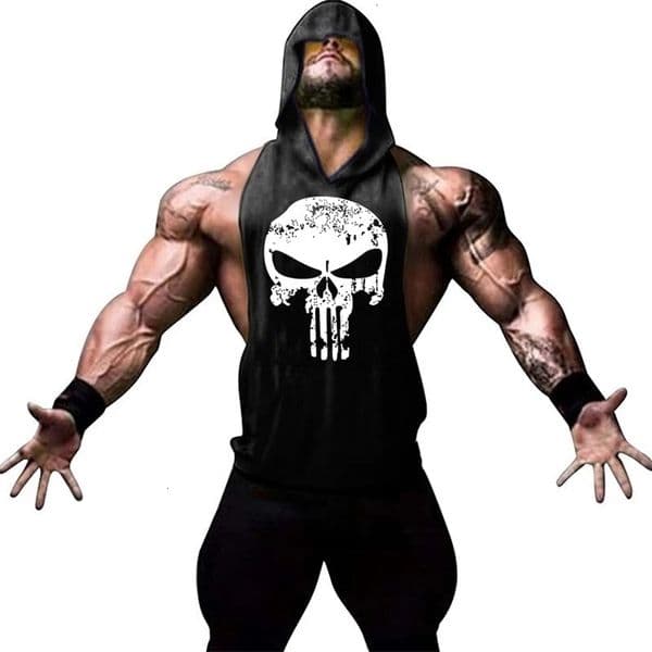 Men Bodybuilding Skulls Tank Top Gyms Fitness Hooded Vest Sleeveless Shirt Summer Casual Fashion Workout Clothing 260108BJ