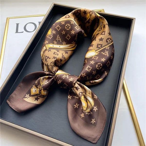 70x70cm Fashion Print Floral Silk Scarf Headband for Women Long Handle Bag Scarves Paris Shoulder Tote Lage Ribbon Head Wraps