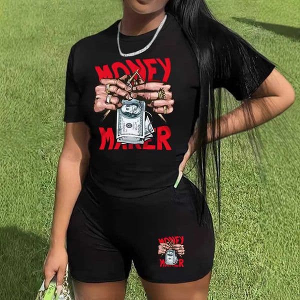 Summer Short Sleeve Letter Print Two-Piece Set H260417 C00V