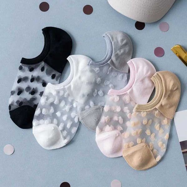 Soft Women Lace Boat Socks Invisible Socks 5 Pair Thin Crystal Glass Silk No Show Socks Knit Low Transparent Short Summer Socks Z260417