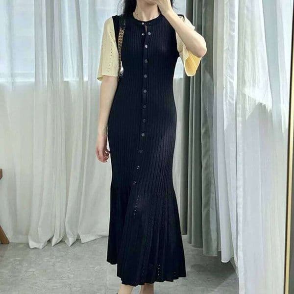 Summer Spring New French Elegant Fragrance High-End Knitted Mermaid Hollow Slimming Fish Tail Knit Dress WONST