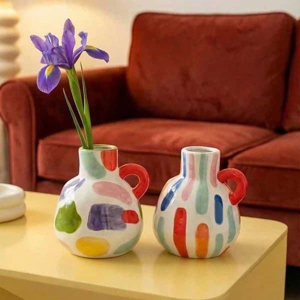 Modern Geometric Ceramic Vase Luxury Home Decor with Dazzling Dopamine Colors Stylish Flower Arrangement for Living RoomZ260417