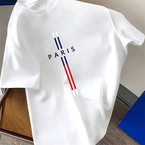 Summer Men 100 cotton fashion casual loose fit plus size Paris letter print round neck short sleeve Tshirt top 260310
