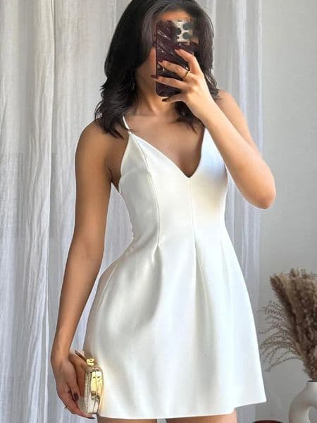 HH Women Summer High Street Sleeveless Solid Dress Wide Swing Decoration Zipper Women Fashion V-Neck Mini Sling Dresses 260416BJ
