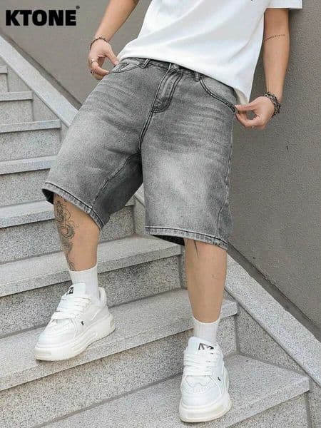 Men loose fit casual denim jorts lightweight solid color design non stretch comfortable daily wear gray black light color shorts X260417