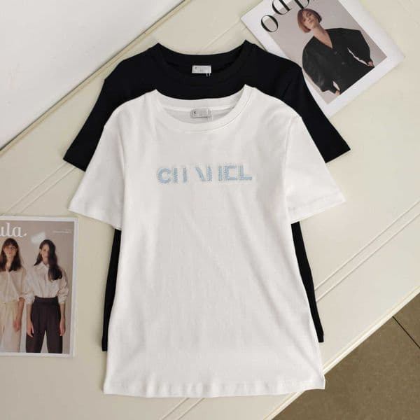 Women's T-Shirt designer Tees High-quality Autumn New Model Three-dimensional Letter Design Simple Casual Pure Cotton, Round Neck Short Sleeves Tops