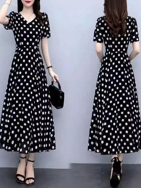 Women's Polos Fashionable Polka Dot Chiffon Dress Women Summer Long Sleeve Slimming Cover Belly Elegant Classy Style Plus Size