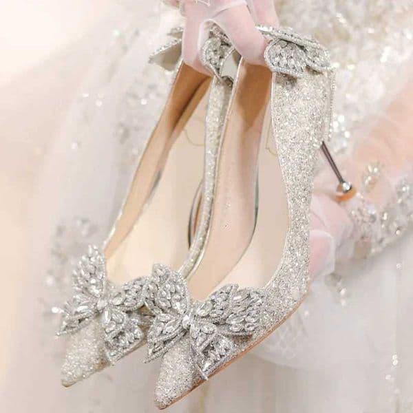 Rhinestone Bow Stiletto Single Shoes Womens Fashion Pointed Toe Shallow Mouth Slip Foot Non-Slip High Heels X260417