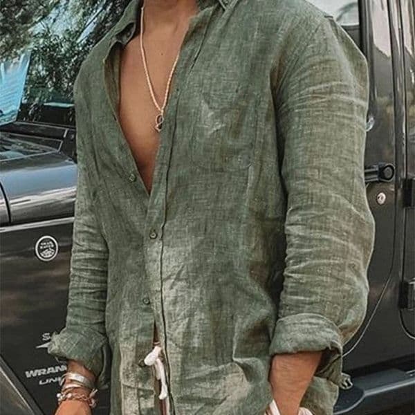 Mens casual fashion solid color thin long-sleeved shirt lapel cardigan suitable for outdoor activities 260323ww
