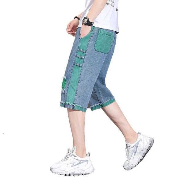Mens Denim Shorts New Summer Fashion Breathable Cotton Blend Patchwork Straight 7-Point Pants Street Fashion Daily Outing X260417