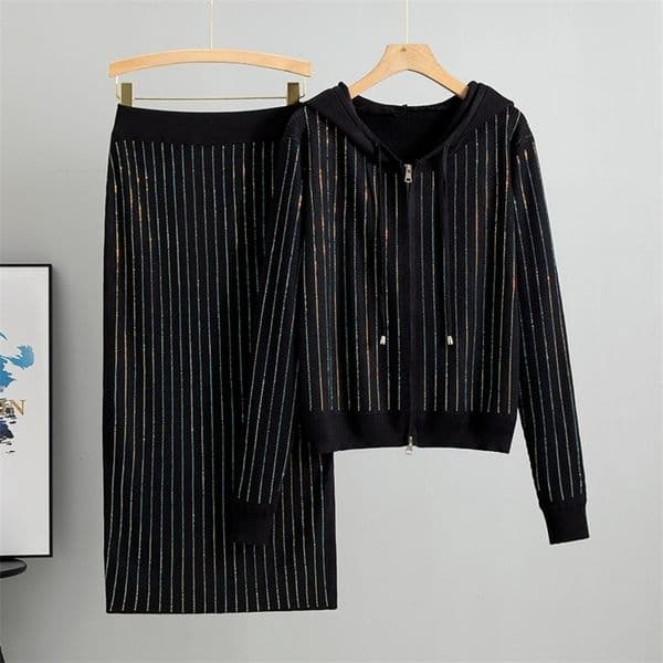 womens Knitted Cardigan High Waisted Buttocks Wrapped Skirt 2 Piece Suits y Diamond Fashion Sets 260318CJ