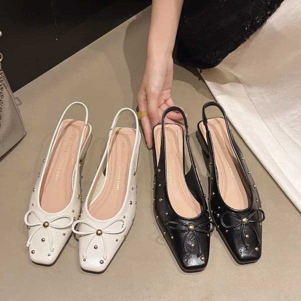 Dot-studded Low-heeled Breathable Mary Jane Shoes with Bow-shaped Headband and Ankle Strap X260417