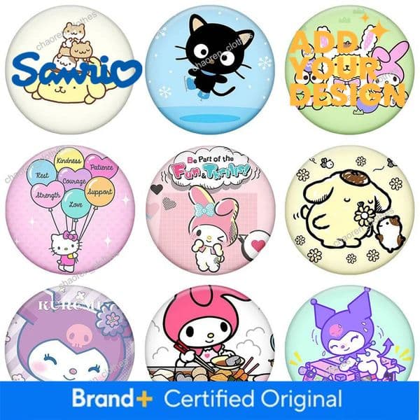 Hello Kitty Metal Pins Kawaii Kuromi Melody Handmade Tinplate Brooch Cartoon Figure Cosplay Badge Backpack Accessories Luxury Goods
