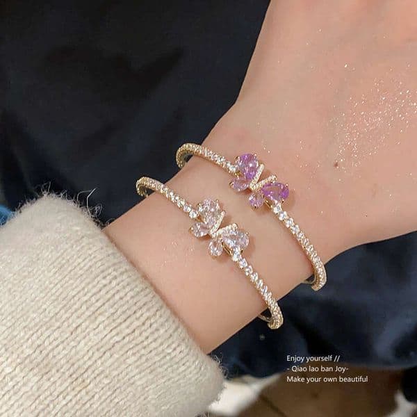 Gypsophila Butterfly Bee Open Bangle, Korean-Style Niche Versatile Bracelet, Fresh And Simple Women's Jewelry With Zircon Embellishments