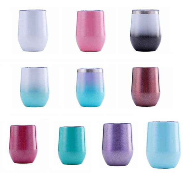 Multicolor Tumbler 12Oz Stainless Steel Double-layer U-shaped Eggshell Thermos Cup Insulated Wine Champagne Glass Cocktail Cups Sealing Lid Car Travel HY0068