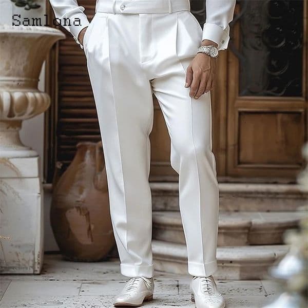 Plus Size Mens Elegant Fashion Naples Suit Pants White Soft Pocket Trouser Mens Formal Straight Suits Pants 251114BJ