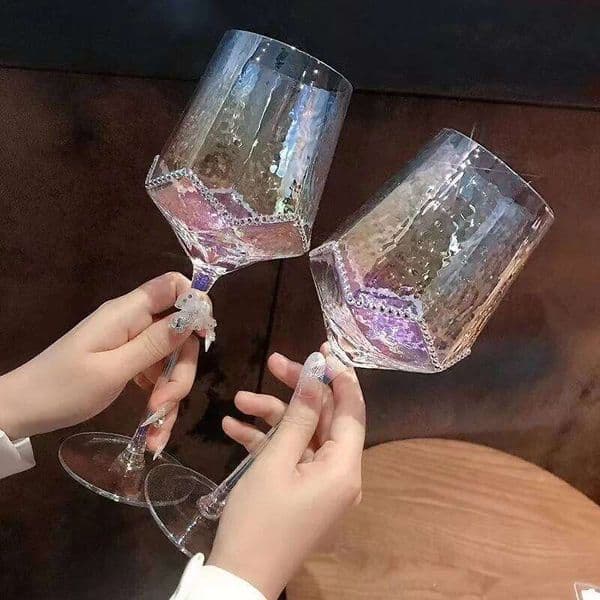 High-value Diamond Crystal Red Light Luxury Ins Wine Retro Glass Goblet Champagne 26L0417