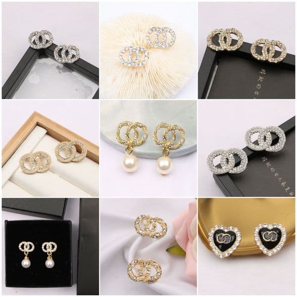 Luxury Brand Designer Double Gold Plated Letter Stud Hook Geometric Famous Women Diamond Earring Wedding Party Gift Jewelry charming