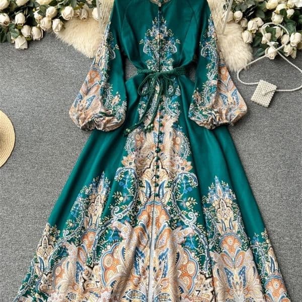 Temperament Robe Femme Chic Print Woman Dresses Vesttidos De Mujer Vintage Bandage Slim Waist Single Breasted Dress Wj 251018BJ