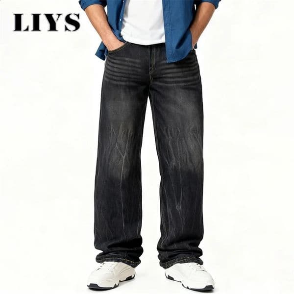 American Retro Mens Black Baggy Wide Leg Jeans Male Business Casual Daily Washed Loose Denim Pants Spring High Street Jeans 260203BJ