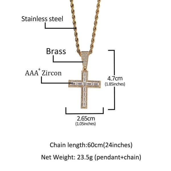 Ancient Cute New Middle Rectangular Moissanite Cross Couple Simple Hip Hop Inlaid Diamond Pendant Necklace Jewelry