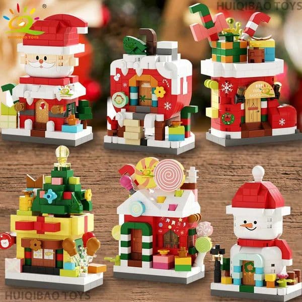 HUIQIBAO Christmas Dessert House Tree Santa Claus Model Building Block DIY Bricks Toys for Children Adult Desktop Ornament Gift Z260417