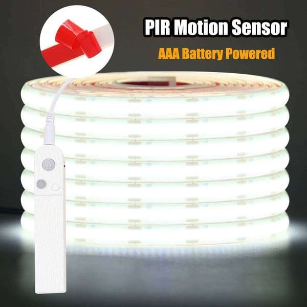 1-3m PIR Motion Sensor Battery Operated DC5V COB LED Strip 320leds/m IP68 Waterproof for Kitchen Stair Wardrobe Closet Decor 26Y0417