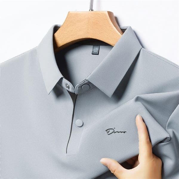 Summer seamless ice silk short sleeved T-shirt polo shirt flip collar casual elastic top breathable thin half sleeve 260416BJ